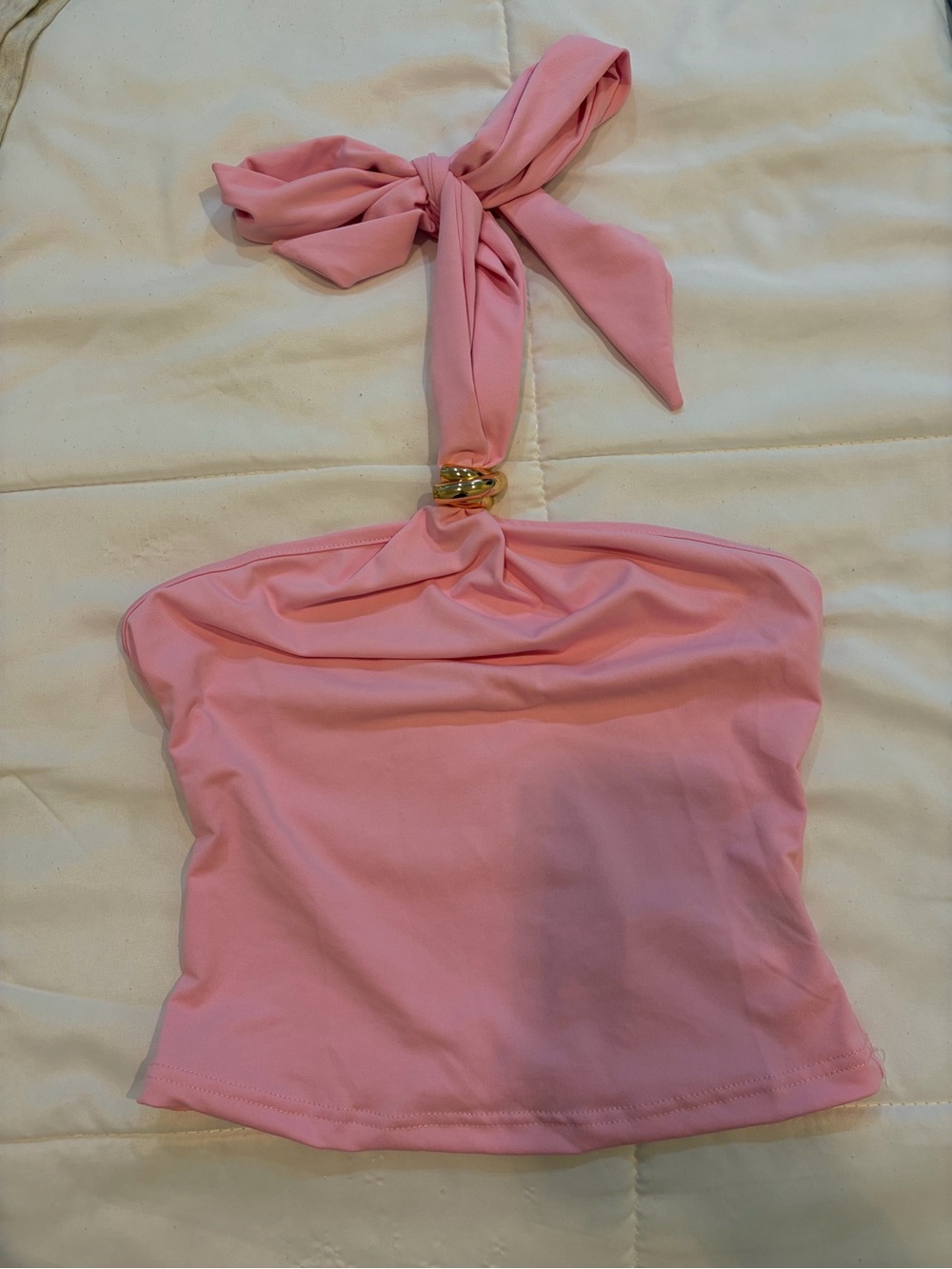 Pink Halter Bandeau Top with Gold Ring Detail